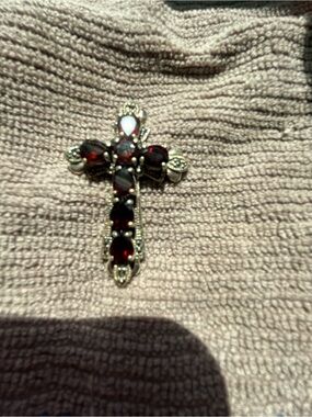 Silver marcasite with stunning red stones cross